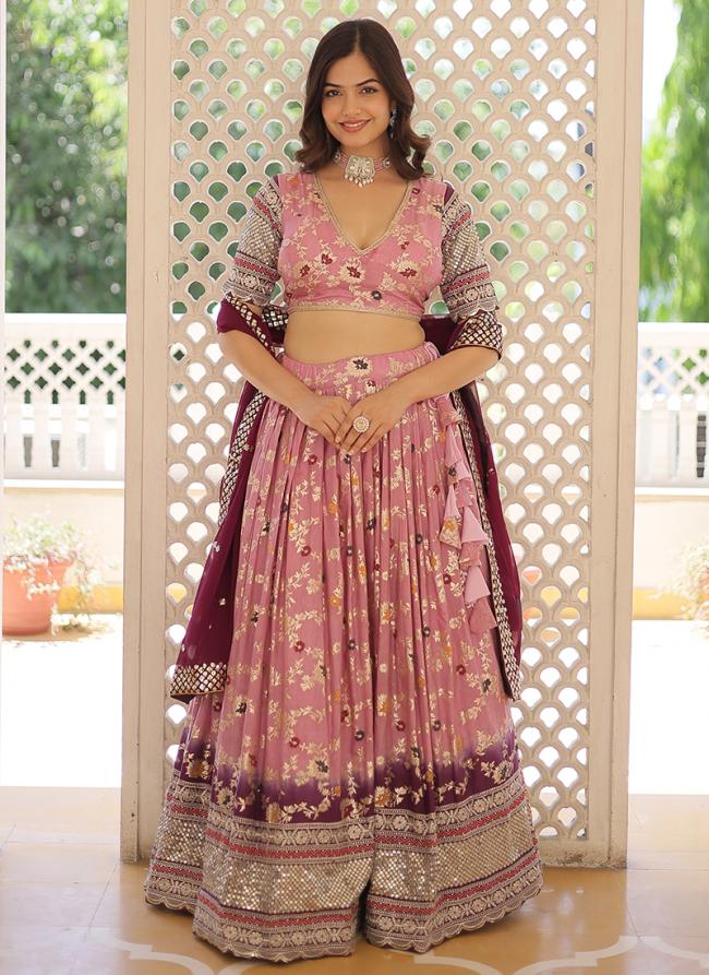 Viscose Lavender Party Wear Embroidery Work Readymade Lehenga Choli